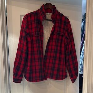 L.L. Bean Red and Black Plaid Casual Button Down Shirt